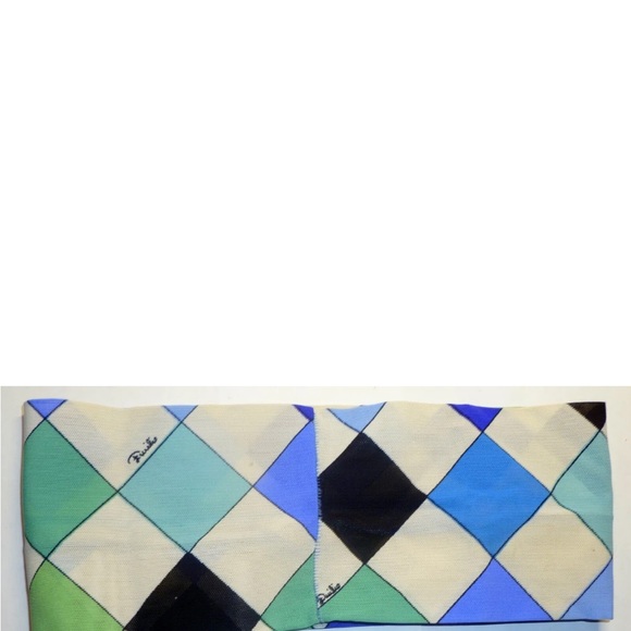 💜 Vintage Emilio Pucci Pile Headband Blue Green White Harlequin Pattern - Picture 7 of 10
